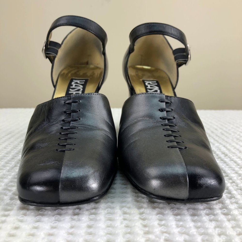 KASPER silver & black leather block heels - SZ 6.5 - Picture 3 of 10